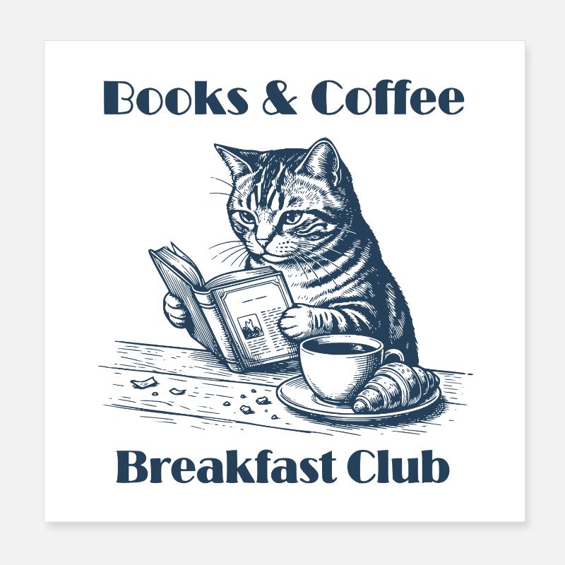 Books & Coffee Cat – Cozy Reader Design Poster 20 x 20 cm