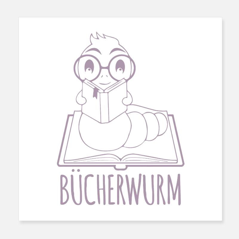 Bücherwurm Silhouette Minimalistisch Nerd Poster 20x20 cm