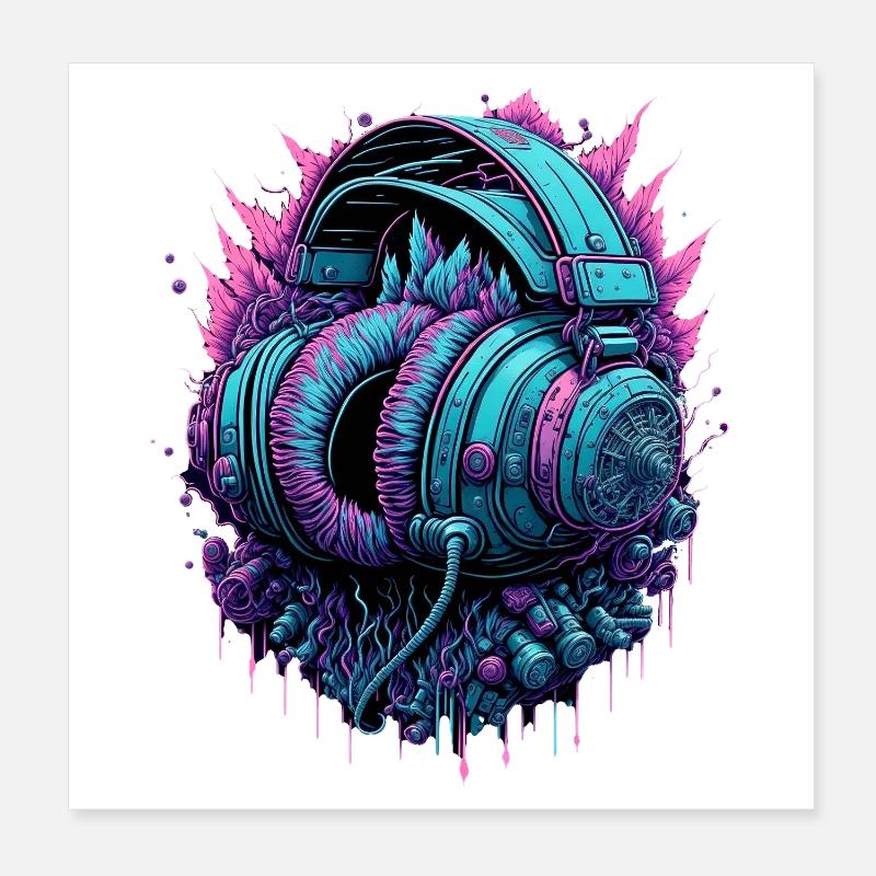 Cyberpunk Kopfhörer  DJ Poster 20x20 cm