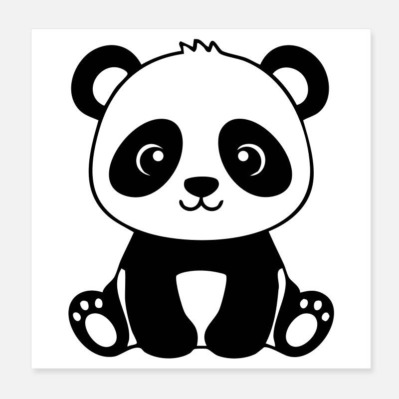 Cute Baby Panda – Black & White Poster 8" x 8" (20x20 cm)