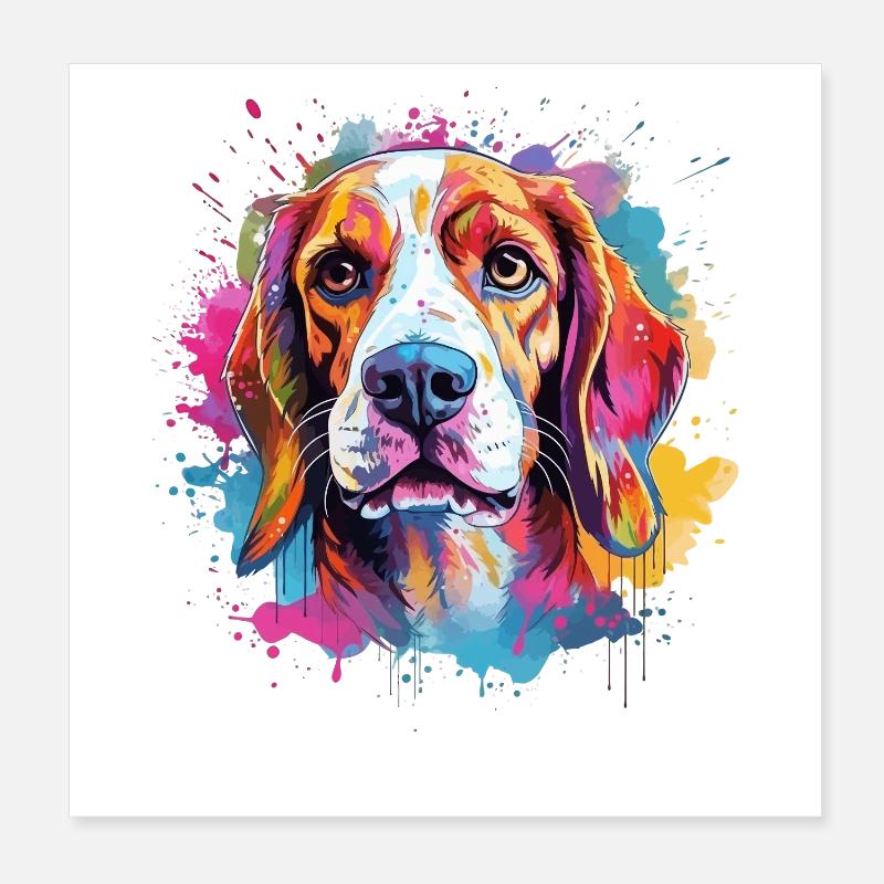 Farbenfroher Hunde-Splash-Art-Beagle Poster 20x20 cm