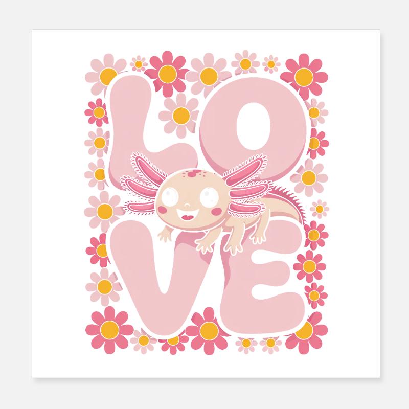 Love Axolotl en fleurs Poster 20 x 20 cm