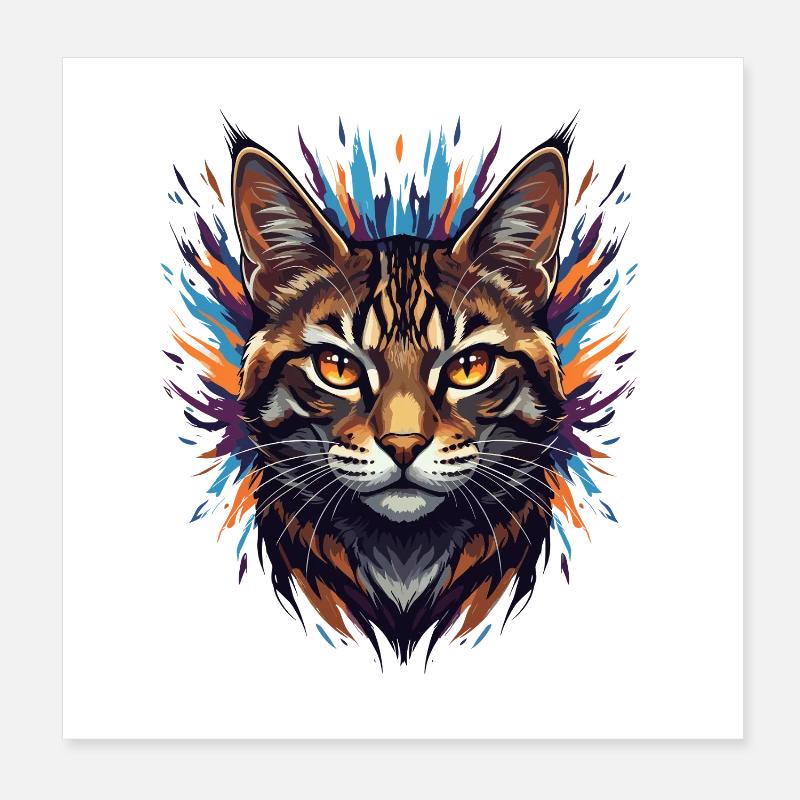 Feux d’artifice colorés à tête de chat Poster 20 x 20 cm