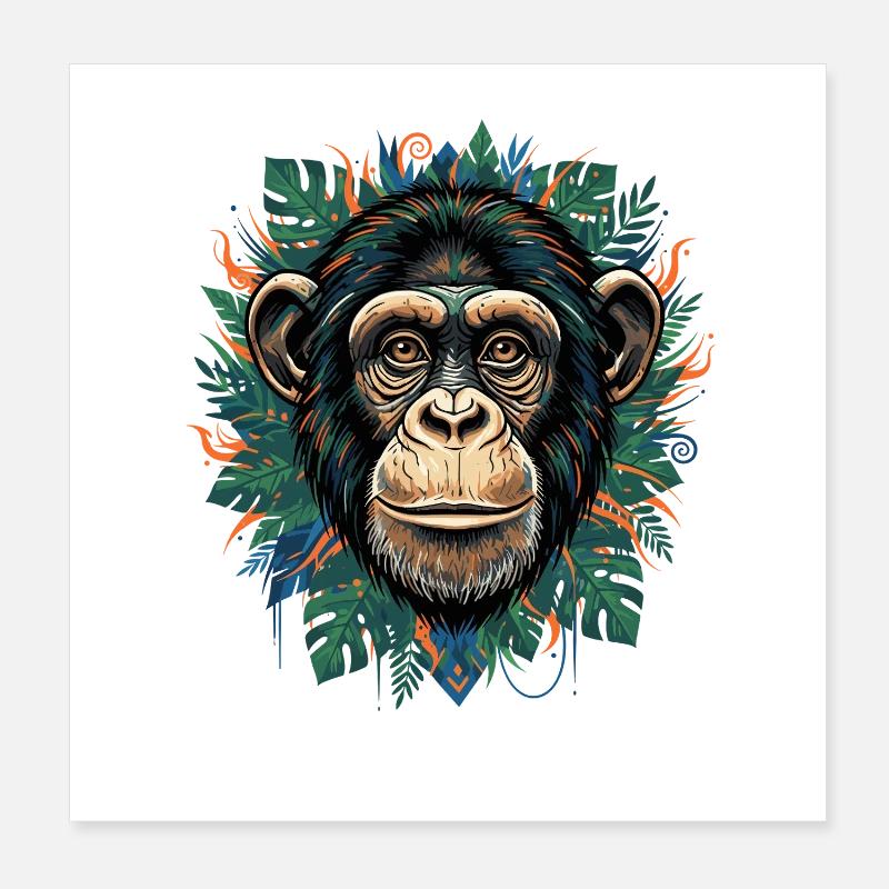 Portrait de singe en vert tropical Poster 20 x 20 cm