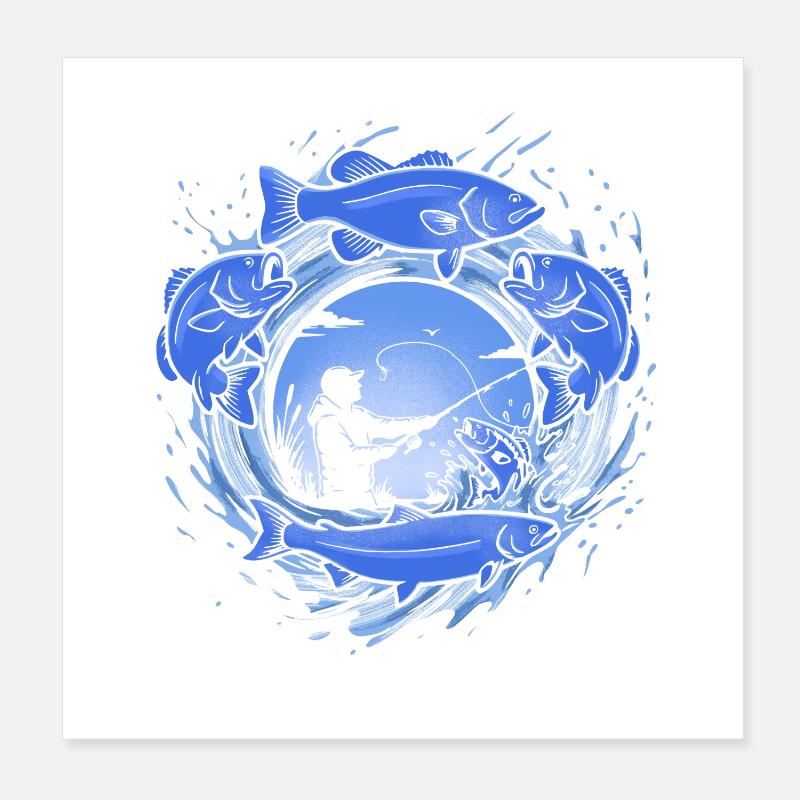 Fishing – dynamic fish and angler graphics Poster 8" x 8" (20x20 cm)