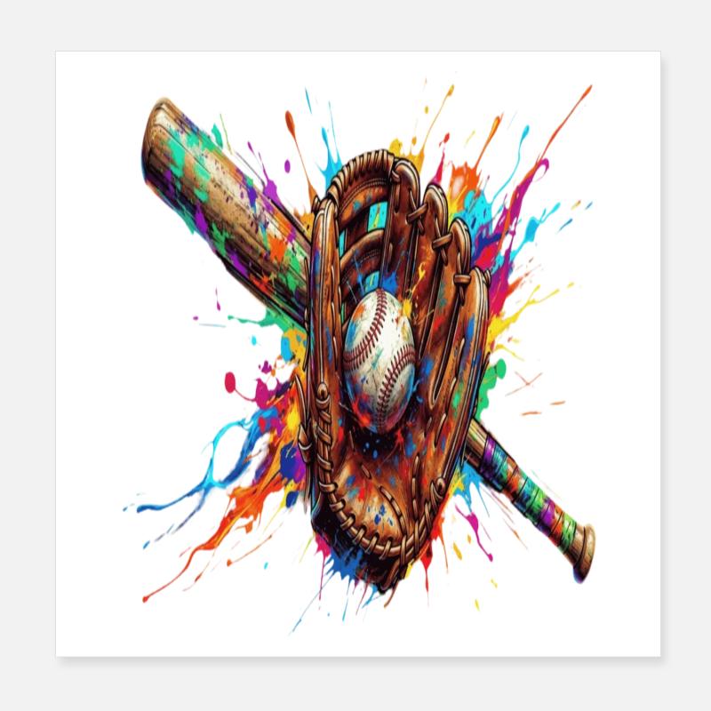 Gant Balle et Batte de Baseball Multicolore   Poster 20 x 20 cm