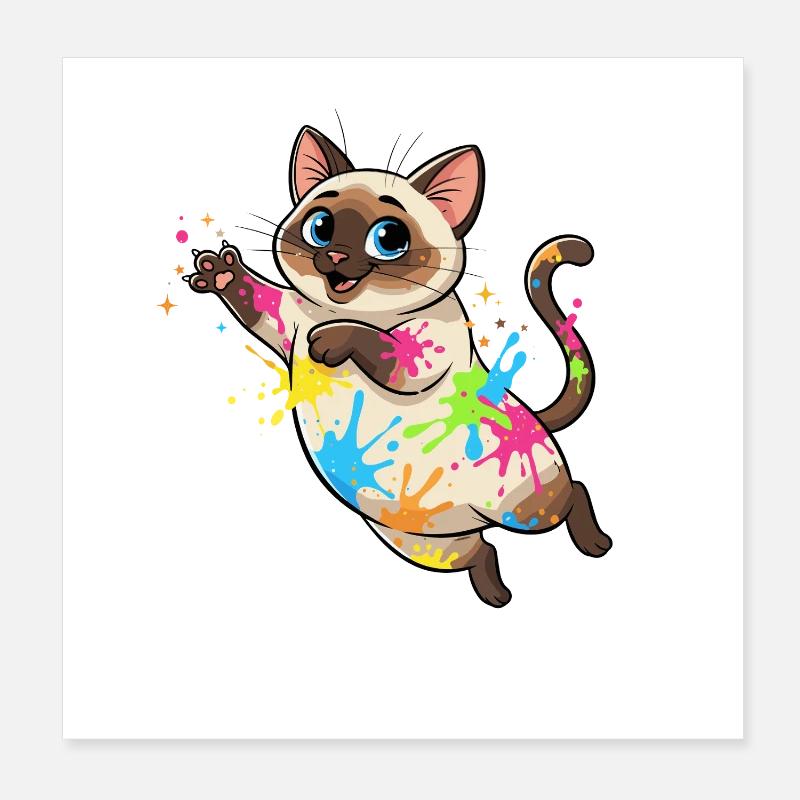 Bunte Farbklecks Katze Poster 20x20 cm