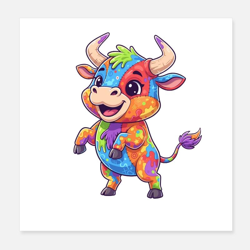 Farbenfrohe Kuh Farbexplosion Poster 20x20 cm