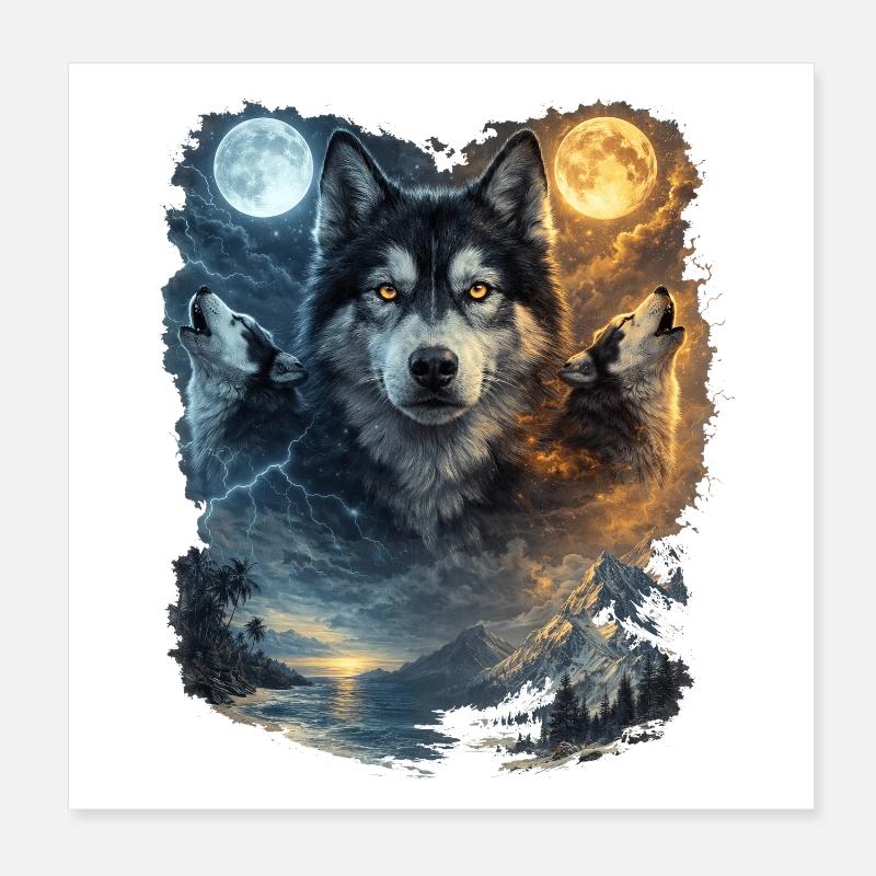 Deux Lunes Husky Sibérien Poster 20 x 20 cm