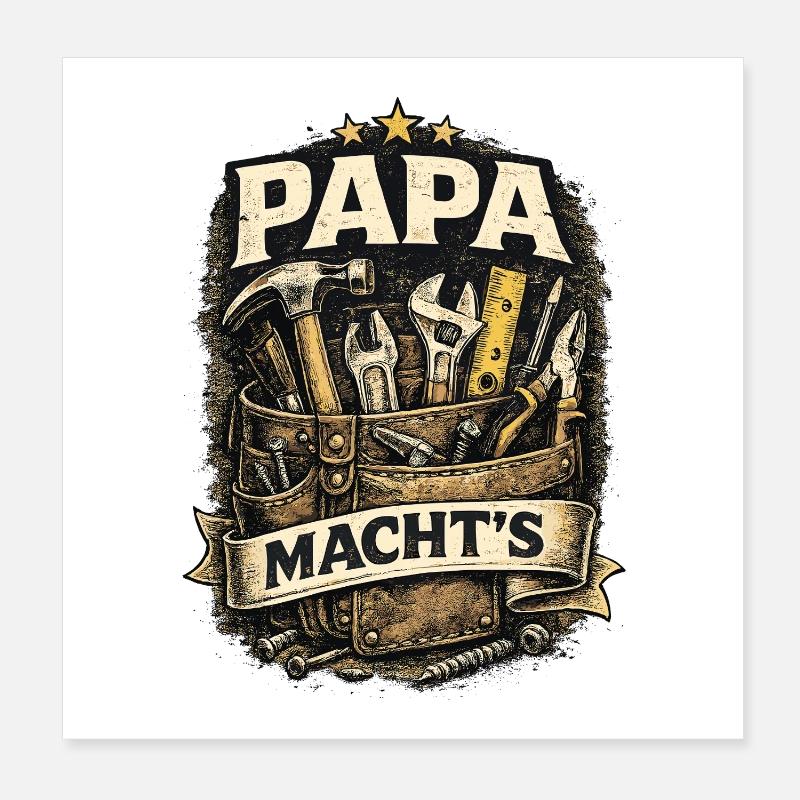 Dad Power's Tool Motif in Vintage Style Poster 8" x 8" (20x20 cm)