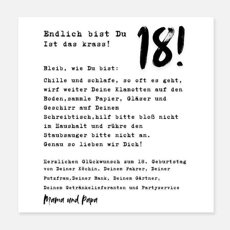 Endlich 18! 18. Geburtstag Geschenkidee  Poster 20x20 cm