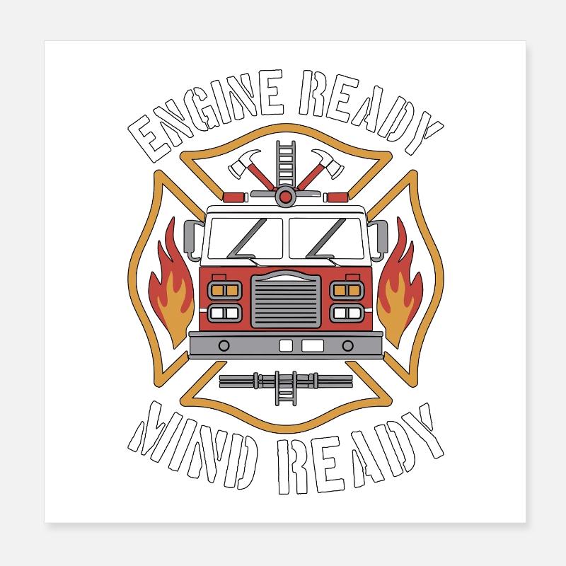 Fire Engineer Engine Ready Mind Ready Firefighting Poster 20x20 cm