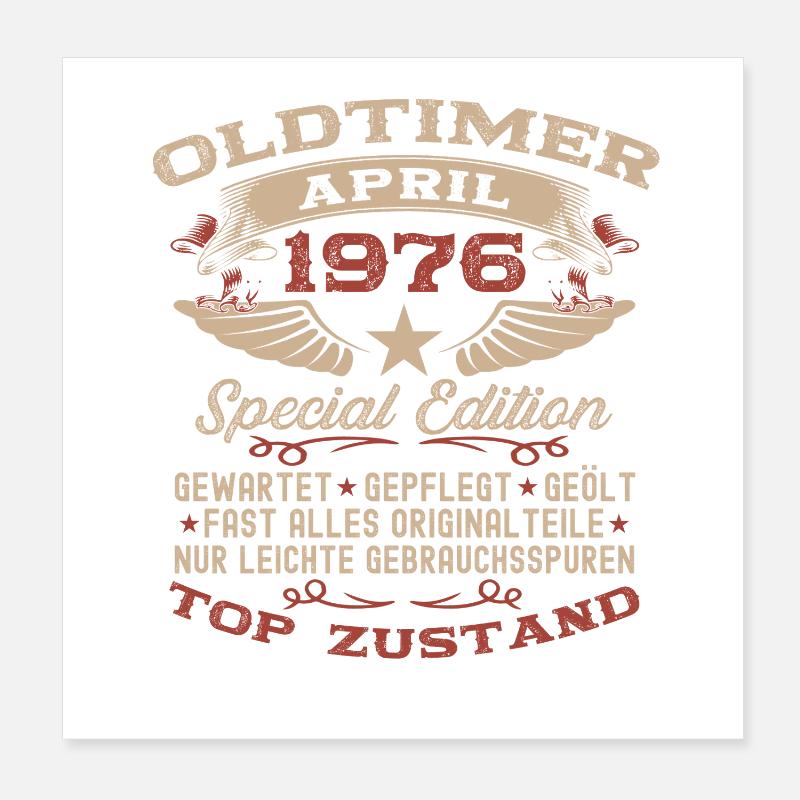 50. Geburtstag Geschenk Mann Oldtimer April 1976 Poster 20x20 cm