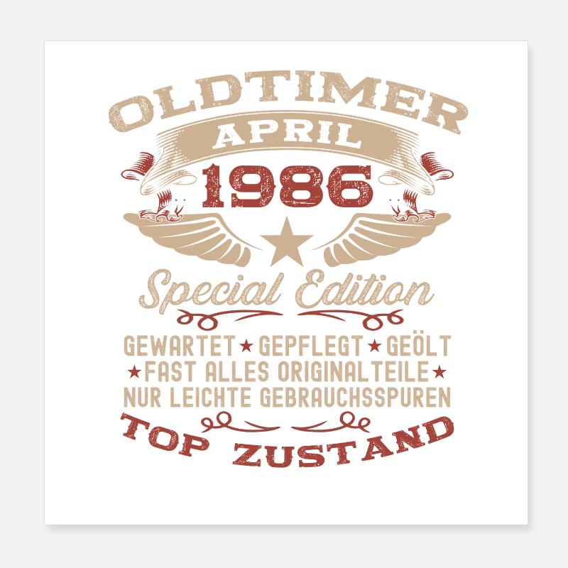 40. Geburtstag Geschenk Mann Oldtimer April 1986 Poster 20x20 cm
