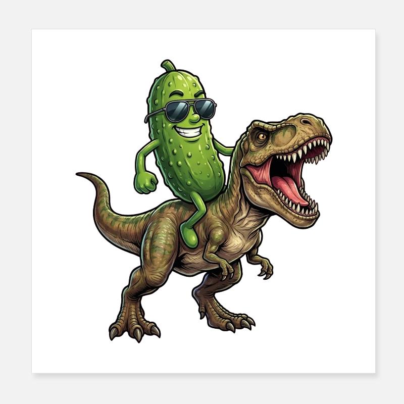Sour cucumber rides dinosaur Poster 8" x 8" (20x20 cm)