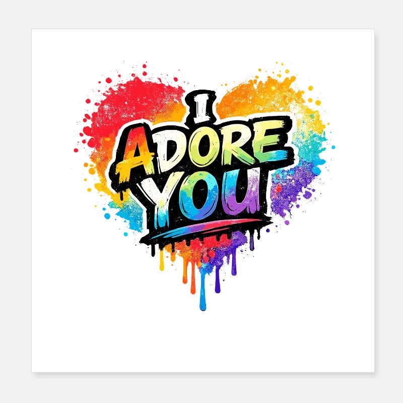 Message d’amour coloré Je t’adore Graffiti Poster 20 x 20 cm
