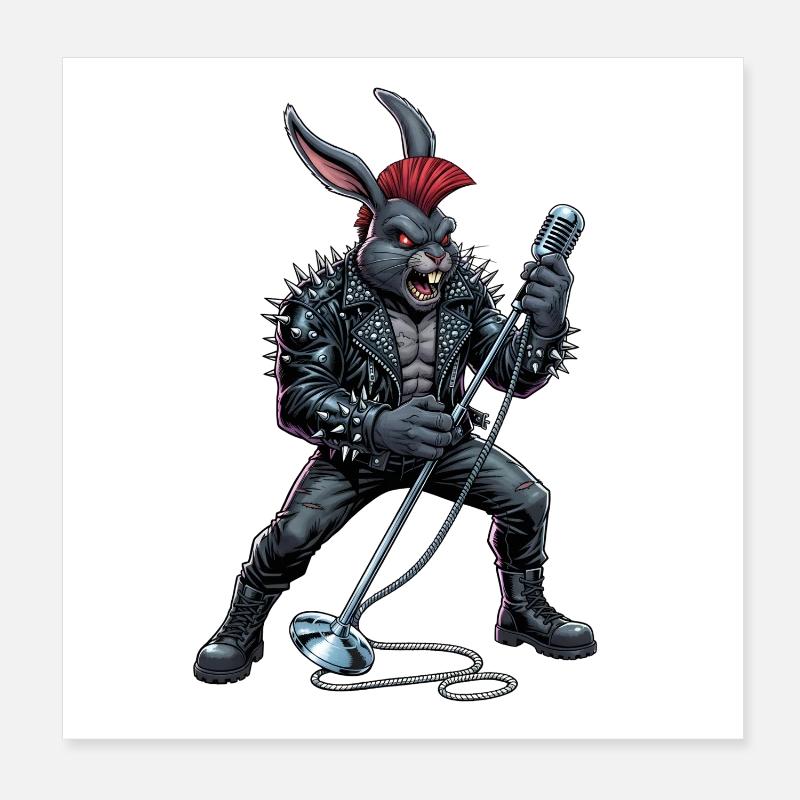 Heavy Metal Easter Bunny Rocker Easter Hardcore Bunny Poster 8" x 8" (20x20 cm)