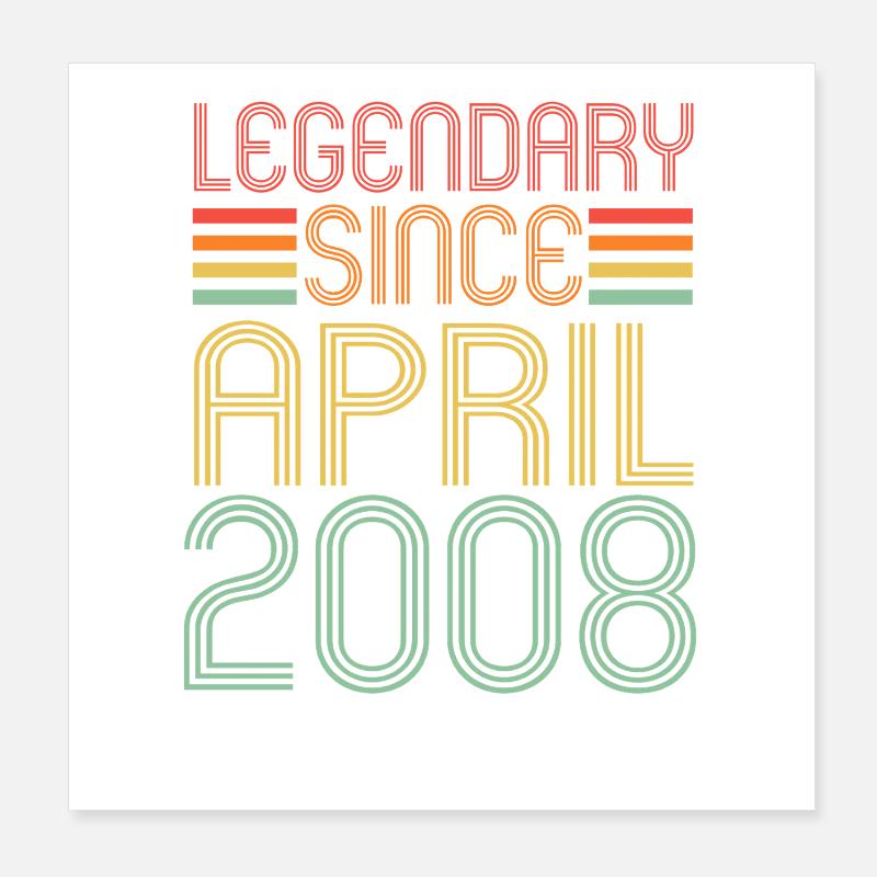 Legendary since April 2008, Retro, Geburtstag Poster 20x20 cm