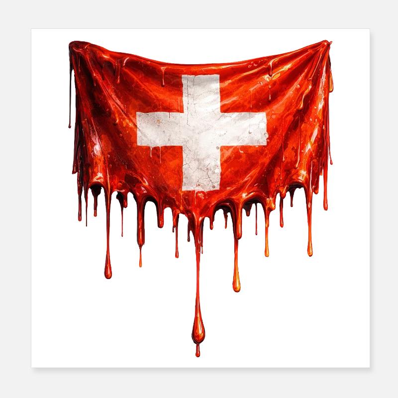 Dripping Swiss flag Poster 8" x 8" (20x20 cm)