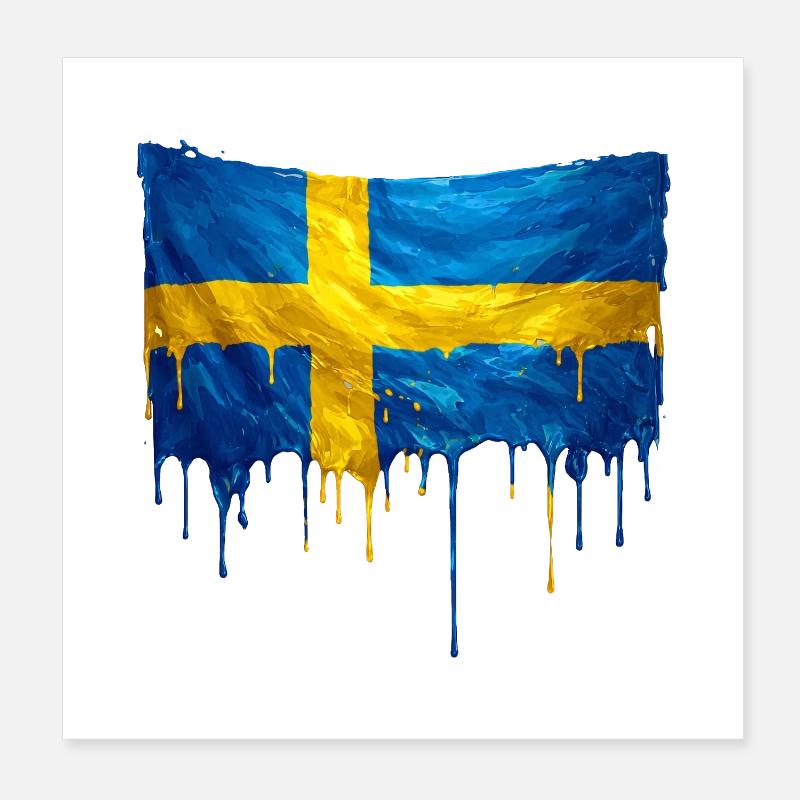 Sweden Flag Drop Art Poster 8" x 8" (20x20 cm)