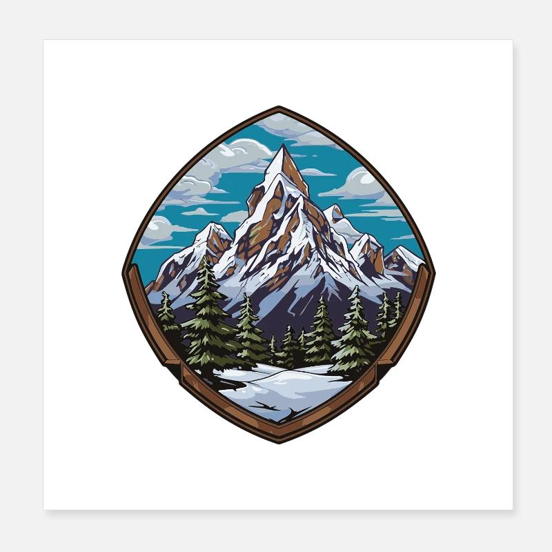 Mountain Summit Shield Emblem Mountains Poster 8" x 8" (20x20 cm)