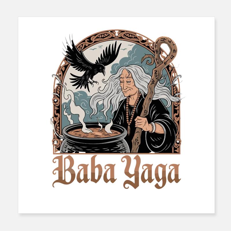 Baba Yaga Slavic Witch Crow Cauldron Mythology Poster 8" x 8" (20x20 cm)