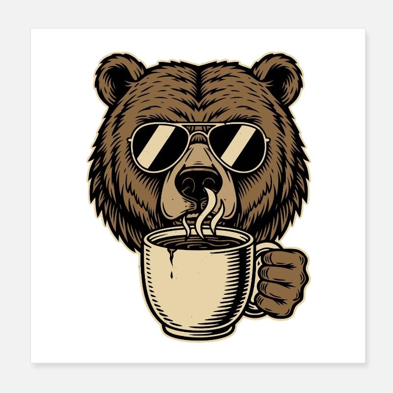 Bearly Awake Coffee Bear Poster 8" x 8" (20x20 cm)
