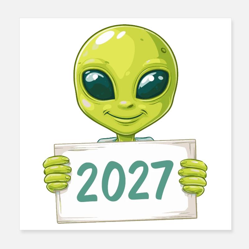 friendly green alien Poster 8" x 8" (20x20 cm)