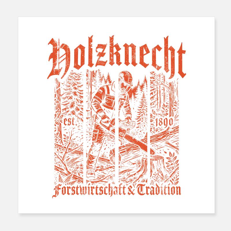 Forêt forestière bûcheron tronçonneuse Poster 20 x 20 cm