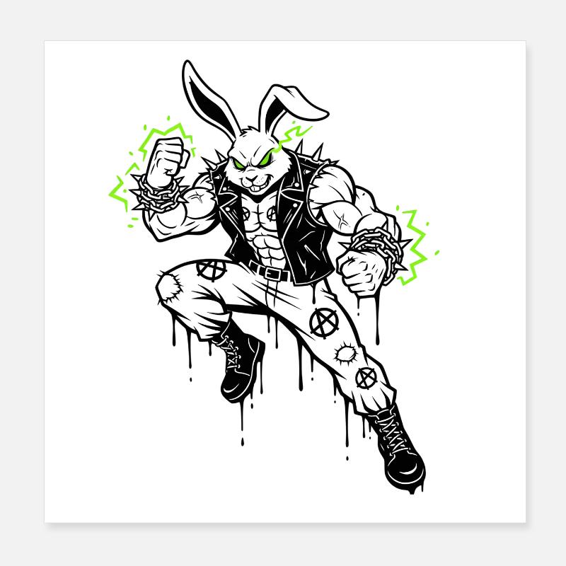 Heavy Metal Easter Bunny Rocker Easter Hardcore Bunny Poster 8" x 8" (20x20 cm)