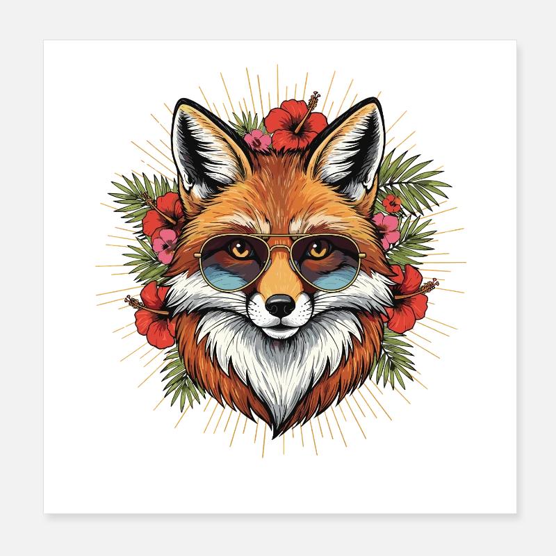Tropical Sun Fox Style Poster 8" x 8" (20x20 cm)