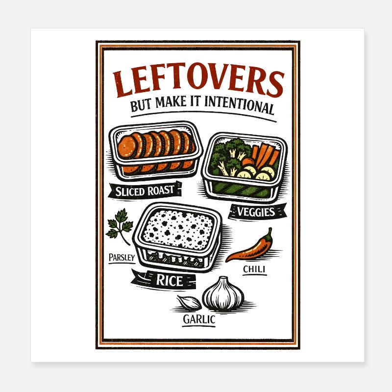 Leftovers with a plan | Meal Prep Kitchen Poster 8" x 8" (20x20 cm)