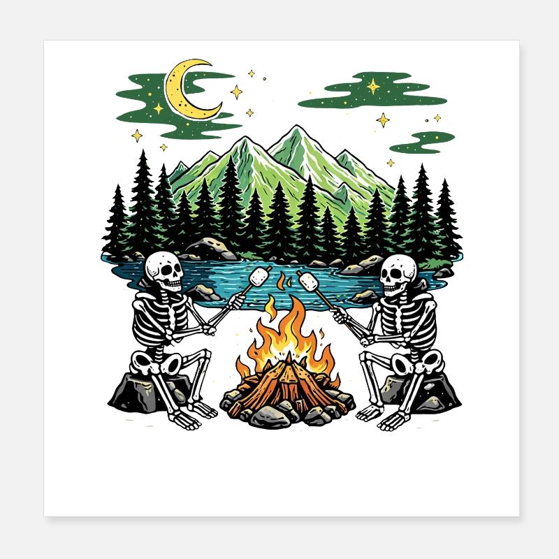 Skeleton Campfire Night Marshmallow Camping Camp Poster 8" x 8" (20x20 cm)