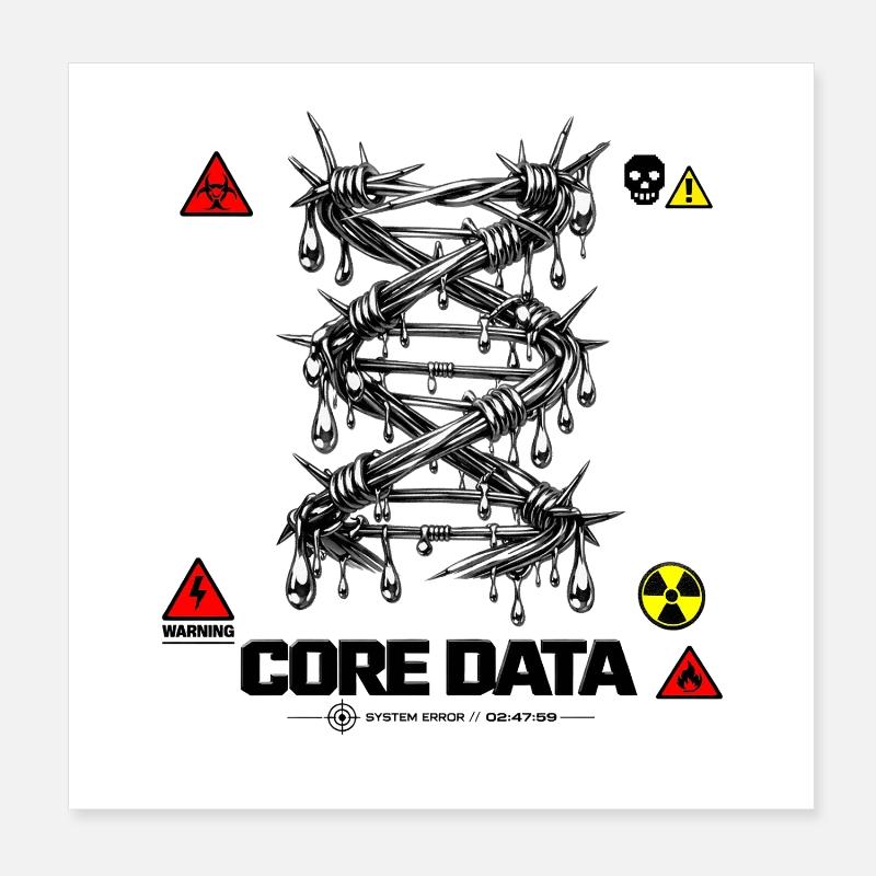 Core Data: Barbed Wire DNA Helix and Industrial Cy Poster 8" x 8" (20x20 cm)