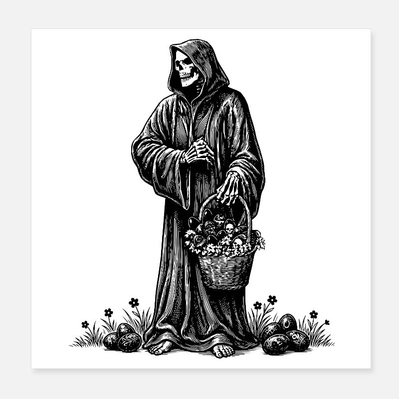 Death Figure Easter Basket Hidden Eggs Grass Poster 8" x 8" (20x20 cm)