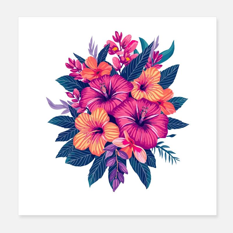 Fleurs d’hibiscus tropicales Poster 20 x 20 cm