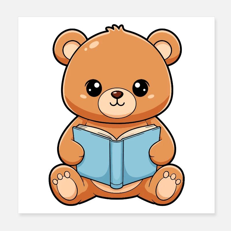 Bear Reding Boot cute Kawaii Readers Poster 8" x 8" (20x20 cm)