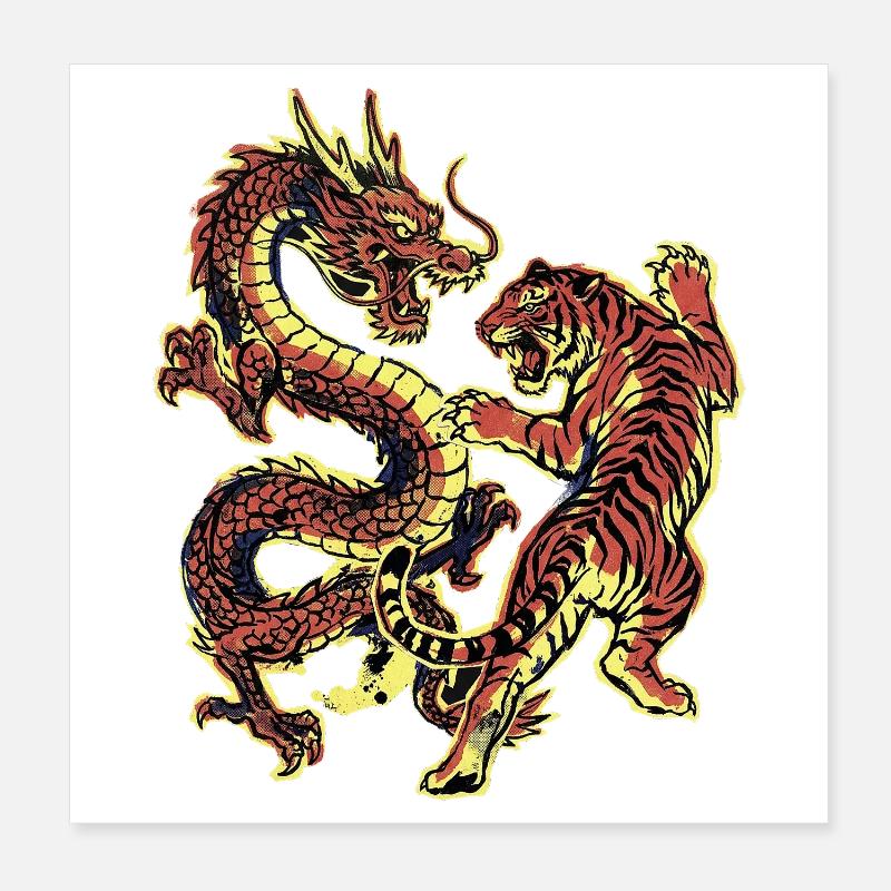 Drache und Tiger Chinesisch Poster 20x20 cm