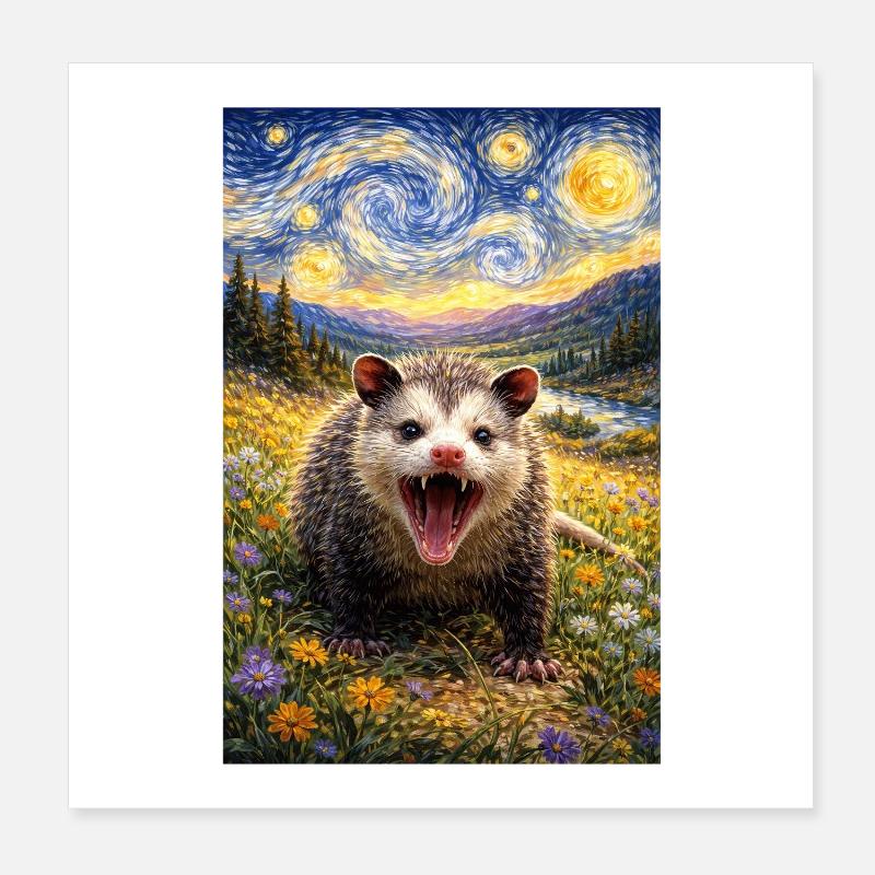 Opossum Sternennacht Poster 20x20 cm