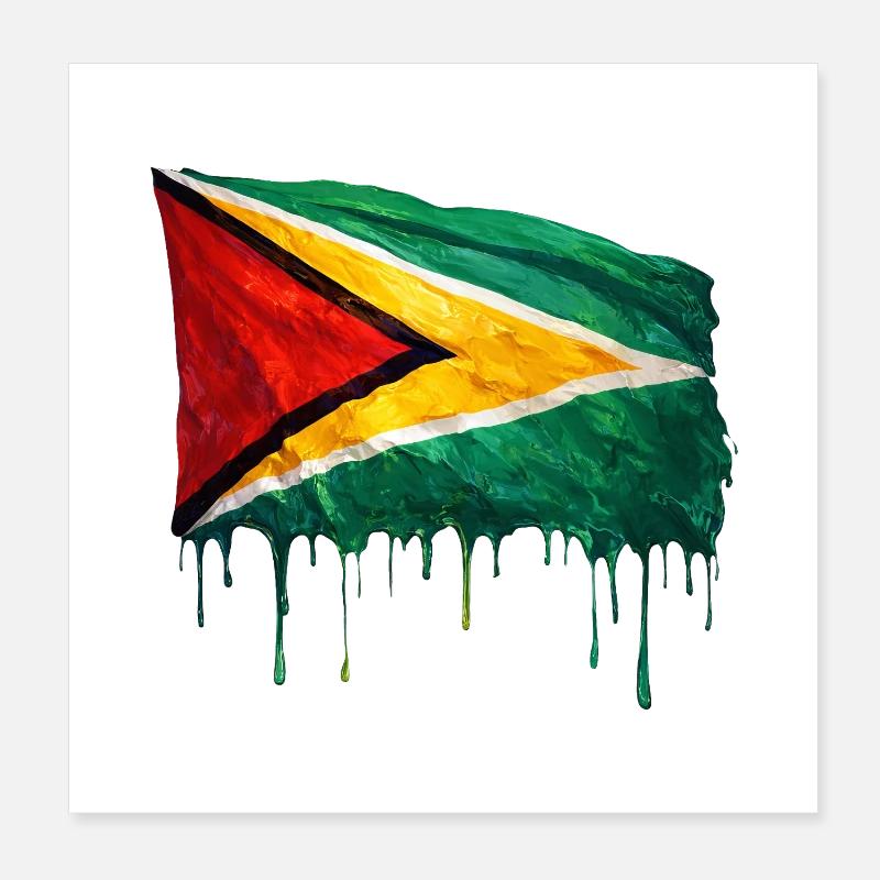 Guyana Flag Drop Art Poster 8" x 8" (20x20 cm)