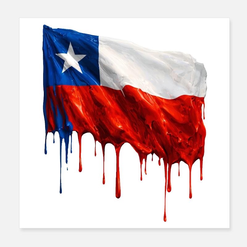 Chile Flag Dripping Solid Poster 8" x 8" (20x20 cm)