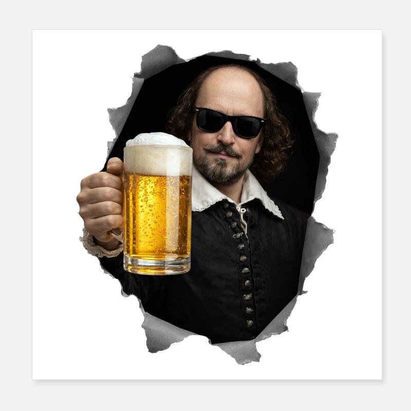 William-Shakespeare mit Bier Poster 20x20 cm