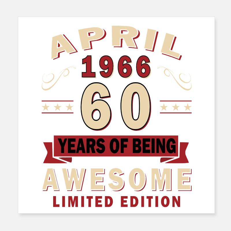 April 1966 60-jähriges Jubiläumsgeschenk - Poster 20x20 cm - Weiß