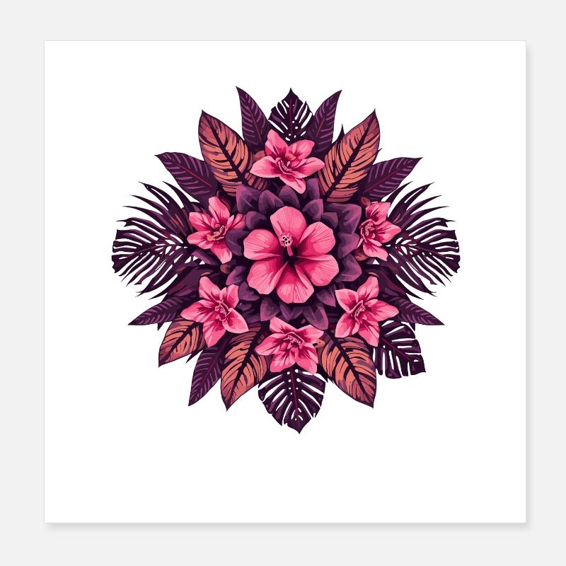Mandala de fleurs roses en violet Poster 20 x 20 cm
