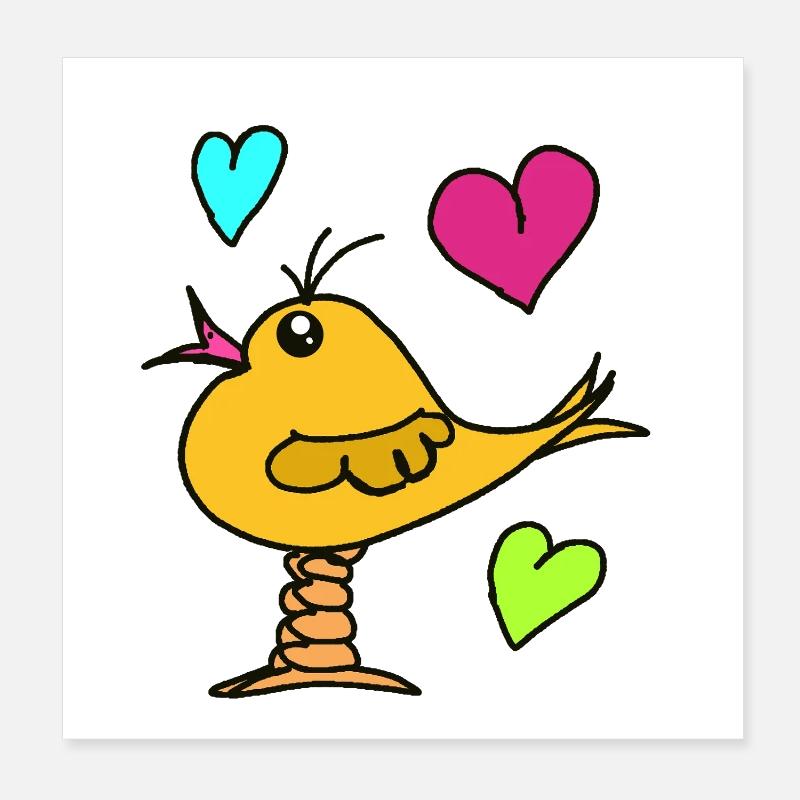 Vogel Herz Comic Vögel lustig Poster 20x20 cm