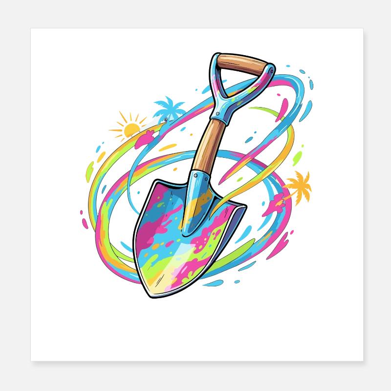 Illustration de pelle de jardin avec explosion de couleurs Poster 20 x 20 cm