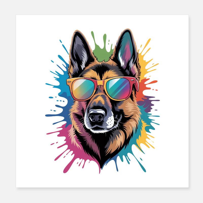 Bunter Deutscher Schäferhund Wasserfarben Spritzer Poster 20x20 cm