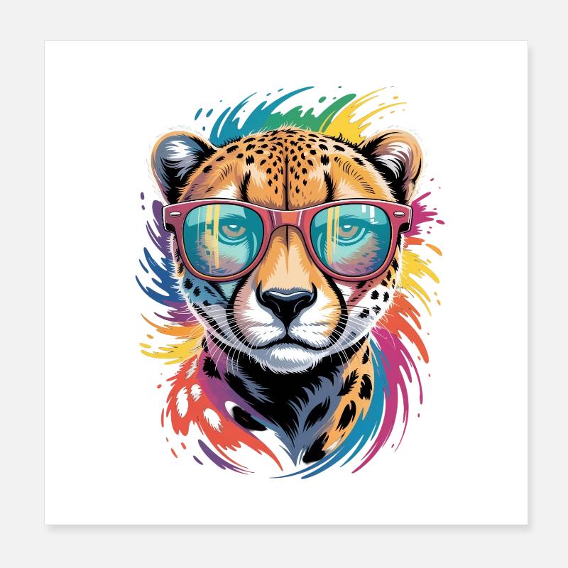 Bunter Gepard Wasserfarben Spritzer Graffiti Poster 20x20 cm