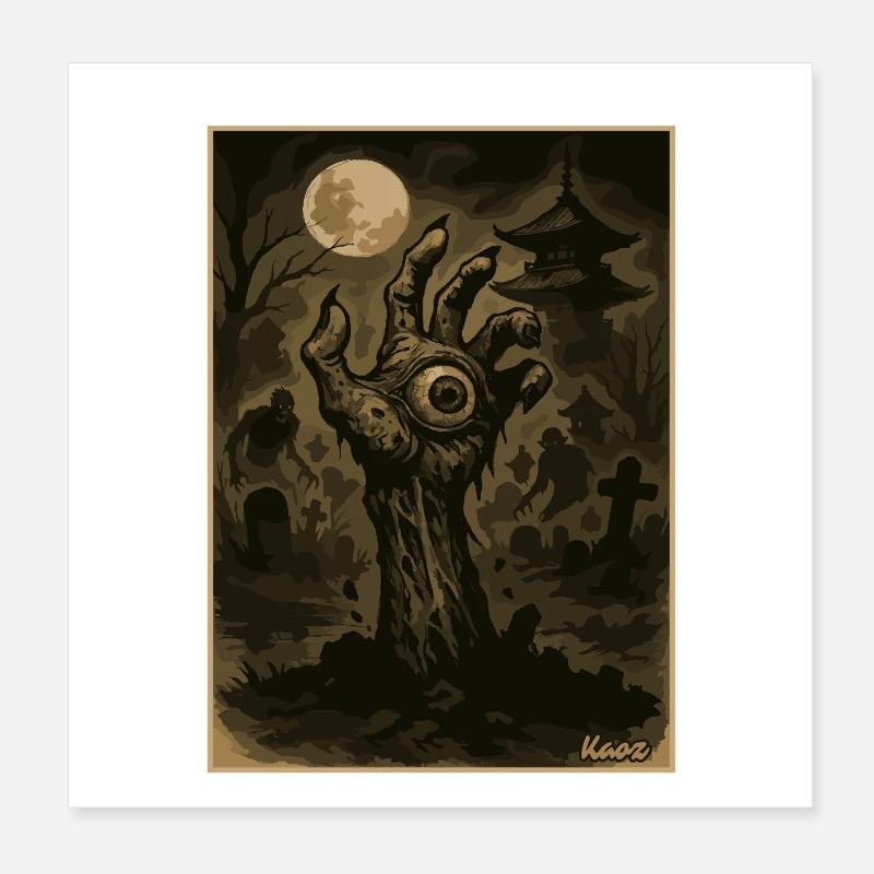 Moonlit Night Zombie Hand on Cemetery Poster 8" x 8" (20x20 cm)