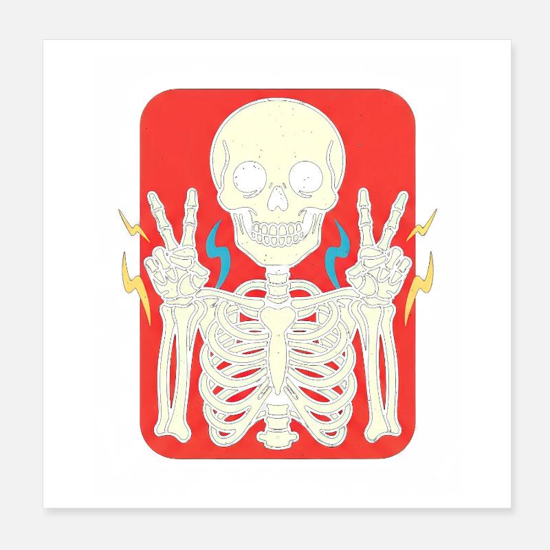 Skeleton Peace Sign on Red Poster 8" x 8" (20x20 cm)